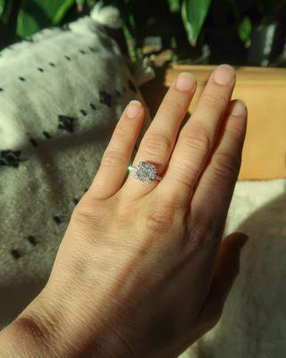 Cushion halo engagement ring