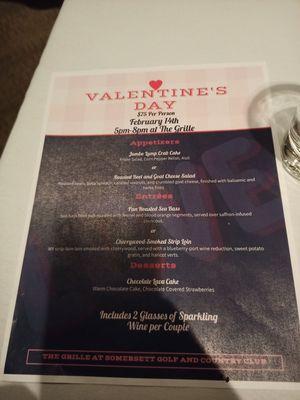 Valentine's Day menu