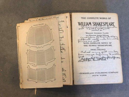 Complete Works of Shakespeare, before. The binding was mostly rotted apart, and several pages had separated from the book.