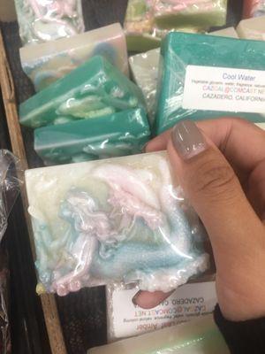 Cool glycerin soaps!!!!! Smell so strong but kinda pricey $5/$6 a bar