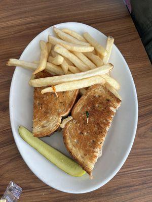 Patti melt with fries and a side salad from the great salad bar.