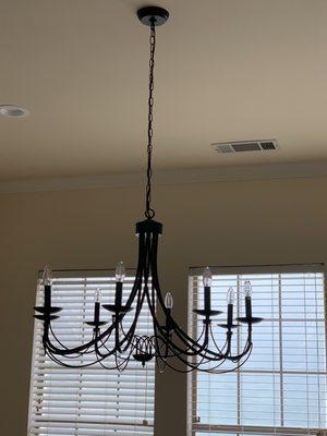 Chandelier installed in formal dining, which previously had no electrical wiring to it.