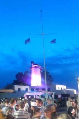 coast guard station and stage in the background at burning river.