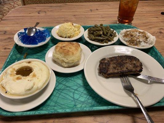 Grilled Chopped Sirloin Steak with all my favorite sides. Yum!