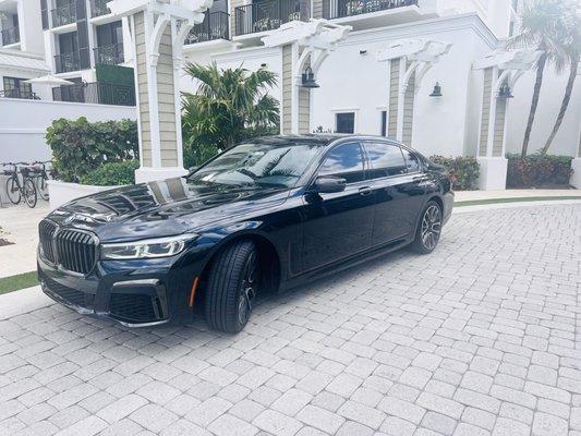 Luxury  black BMW sedan 740Li