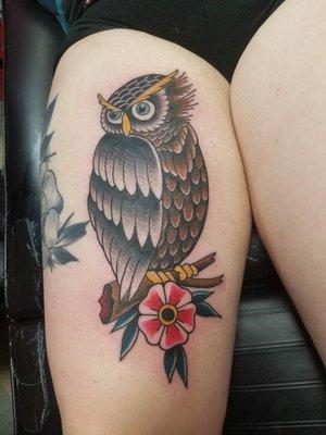 Owl tattoo done by Scott at the garden city location.