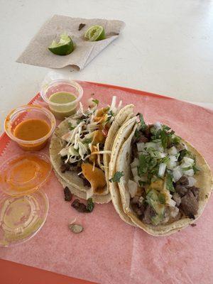 Asada and lengua tacos