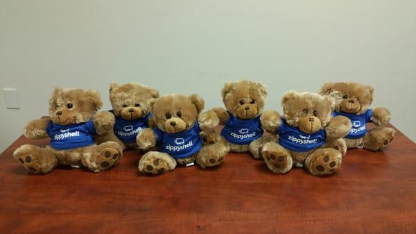 Some Zippy Shell bears we sent to customers, like in our commercials.