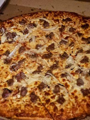 Sausage onion pizza