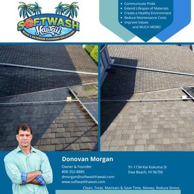 Asphalt shingle roof soft washed