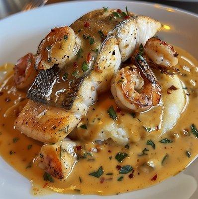 Seared Gulf of Mexico Red Snapper, Shrimp + Grits