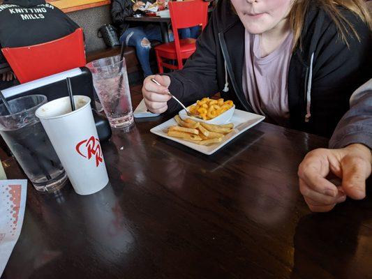 My daughter loves the Mac and Cheese here, not to cheesy not to not cheesy (according to her).