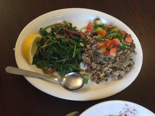 Sautéed spinach and mujadarah