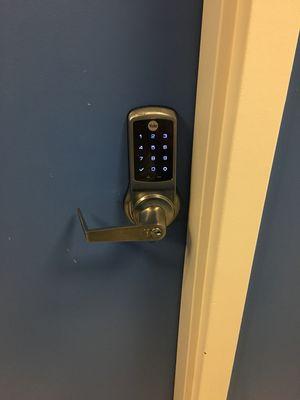 We have a lock that can fit all your  security needs. This is a touchscreen lever lock.