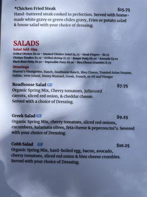 Salad Menu