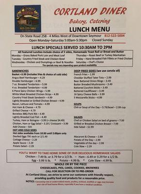 Lunch menu