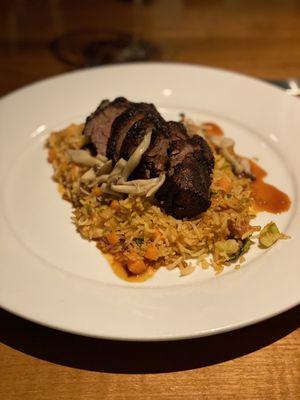 Hanger steak on fried kimchi rice!