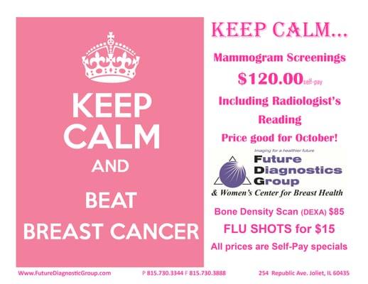 October is Breast Cancer Awareness Month! Get your screening mammogram, Saturdays and evening appointments are available