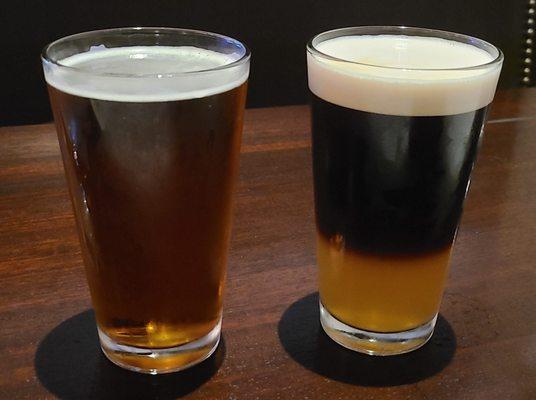 Frog Alley Lager & Black and Blue (Guinness over Blue Moon).