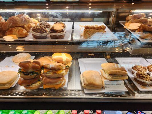 A case full of breakfast items on display to tantalize and tempt your customers. Except you can't have them because it's not breakfast.