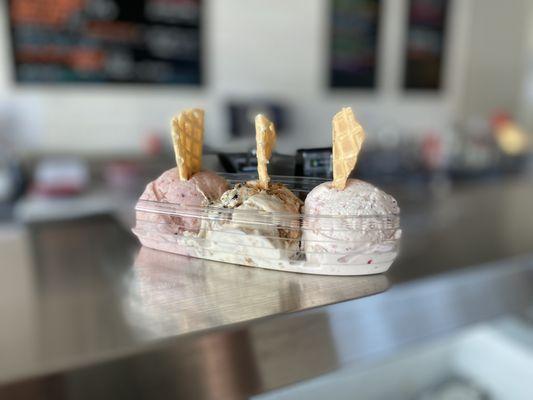 Ice Cream Flight with waffle cone pieces