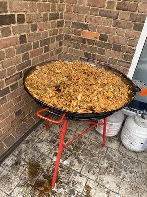 Paella cooking outside