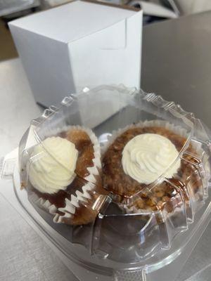 Pecan pie cupcake (right) Peach cobbler cupcake (left)