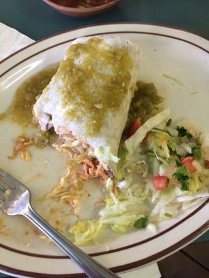 A chicken burrito with chile verde