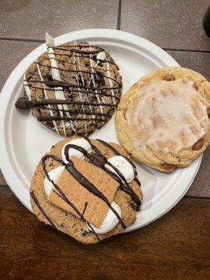 Salted Carmel, s'mores, and cookies and cream