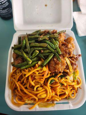 2-item combo (chow mein, chicken green bean, orange chicken)