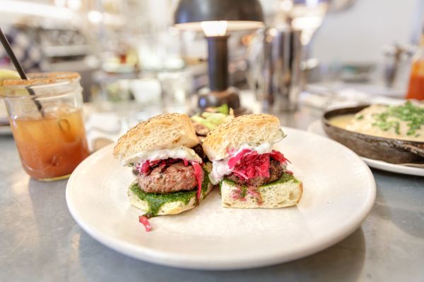 Lamb Sliders $12 "tzatziki, zhoug, fermented beet slaw" + Side Salad $5 (5 pieces of lettuce)