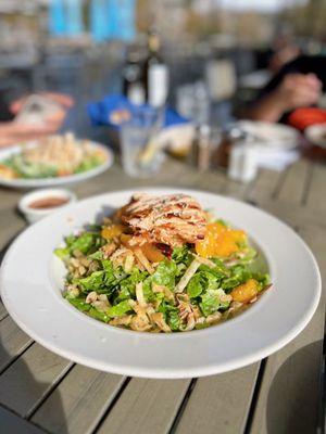 Chinese chicken salad - chicken breast, scallions, almonds, tangerines, crispy wontons, plum sesame dressing