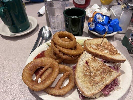 Reuben and onion rings