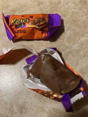 That doesn't look like a pumpkin. Melted chocolates (the ride home from Target is less than 5 min, so I doubt it happened then).