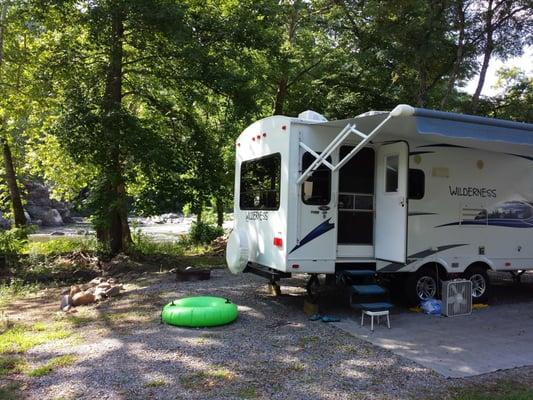 Our site is on the river.  Nice campground.  Sites are shaded along Nolichucky river.