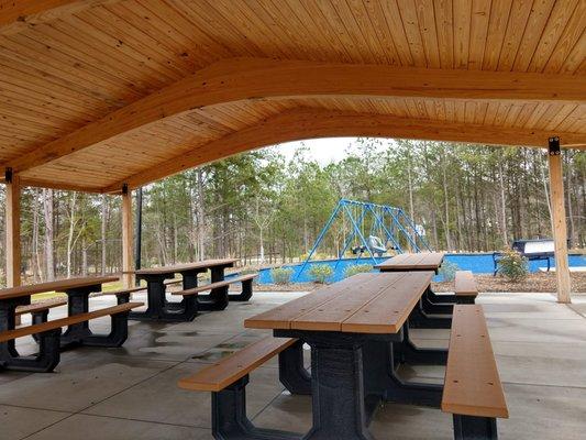 picnic tables under the shelter