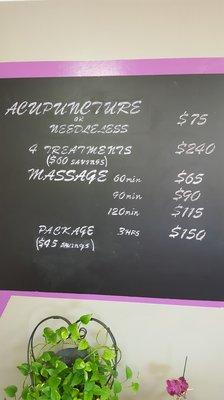 AB Acupuncture Regular Price List