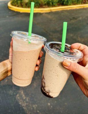 Snickers (left) and Oreo (right) Protein Shakes