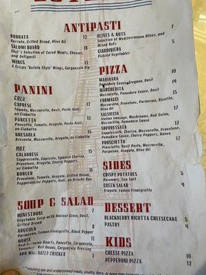 Menu as of 3/5/22