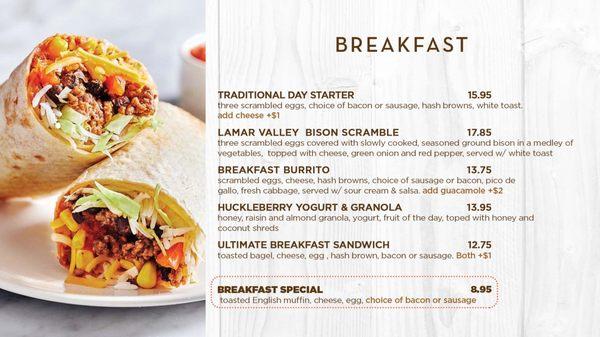 Breakfast menu