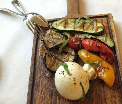 Start your meal off with some grilled veggies and burrata cheese.