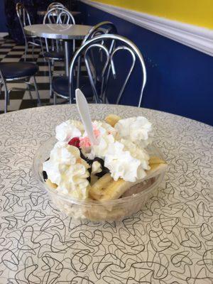 Banana split at The Meadows Carlisle location. Friendly staff and very clean! My dog likes the custard, too. Plan to return many times.