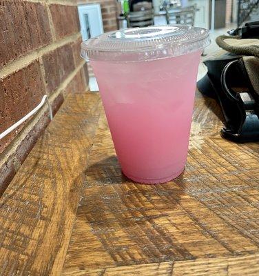 Pink and white energy drink