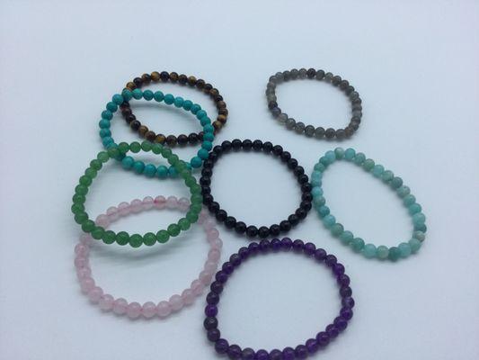 Gemstone bracelets.