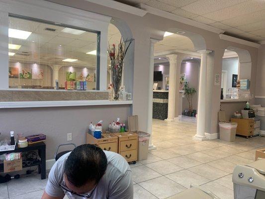 Reception desk and pedicure chairs