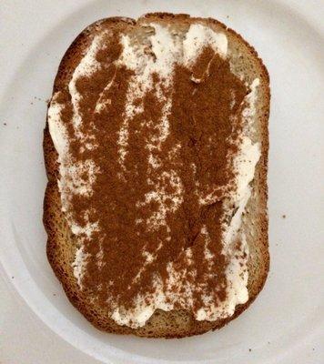 Levy's Rye Toast with Cream Cheese. Added Cinnamon for taste. House Arrest Week #5 reached 04/16/20.