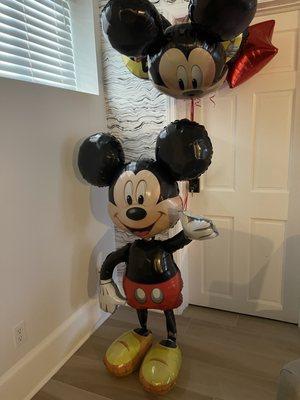 Mickey Mouse glider balloon and a Mickey Mouse 5-piece balloon bouquet.   Reasonably priced and free delivery!  Awesome!