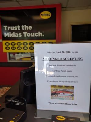 This location does not accept car care punch cards purchased after 4/30/16.