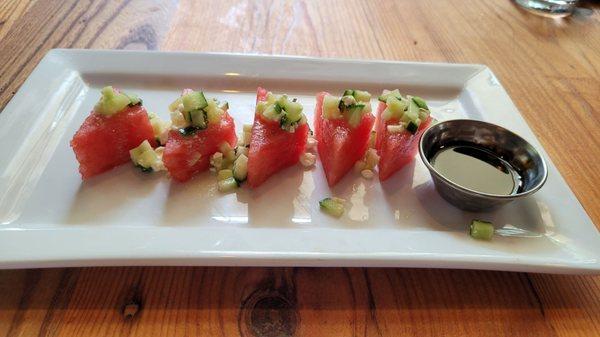 watermelon salad,mint cucumber, feta balsamic