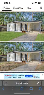 Photos edited to include a fake lawn, realtor uploaded unedited photos along side the fakes.